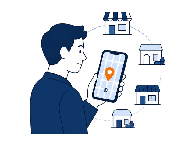 スマホの地図で近くのお店を探すイメージ
